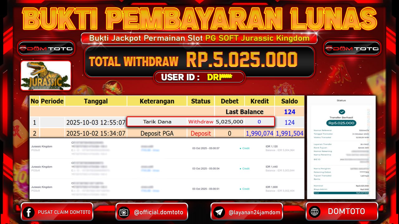 JACKPOT Slot PG SOFT Jurassic Kingdom 03 OKTOBER 2025
